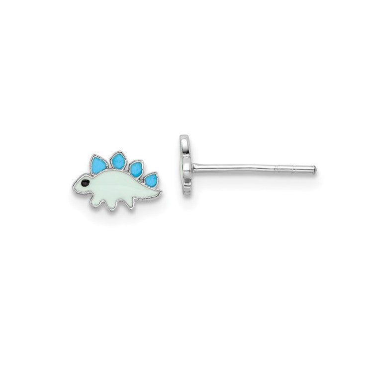 Sterling Silver Petite Blue Enameled Dinosaur Earrings