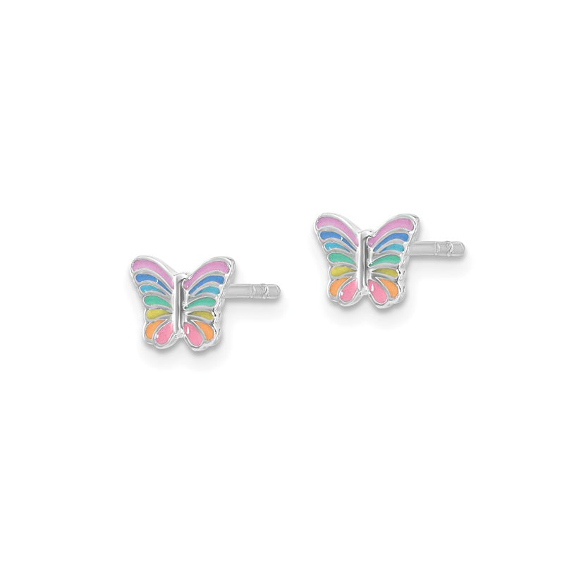 Sterling Silver Petite Enameled Rainbow Butterfly Earrings