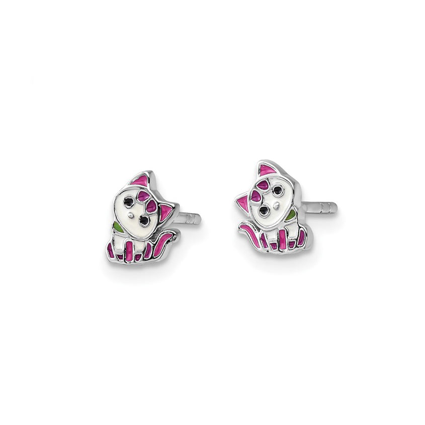 Sterling Silver Petite Enameled Kitty Earrings