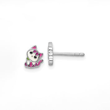 Sterling Silver Petite Enameled Kitty Earrings