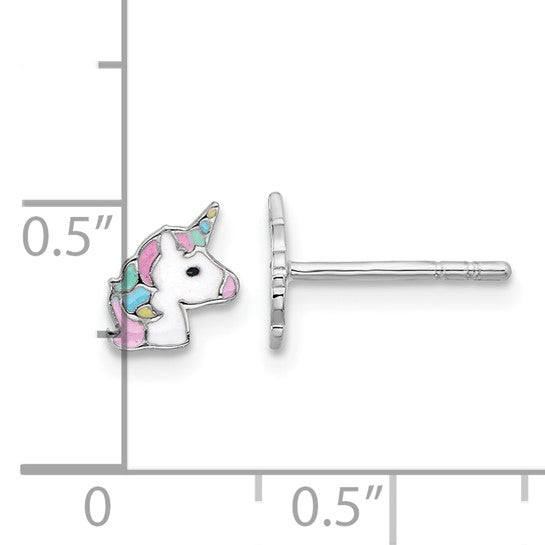 Sterling Silver Petite Enameled Unicorn Earrings