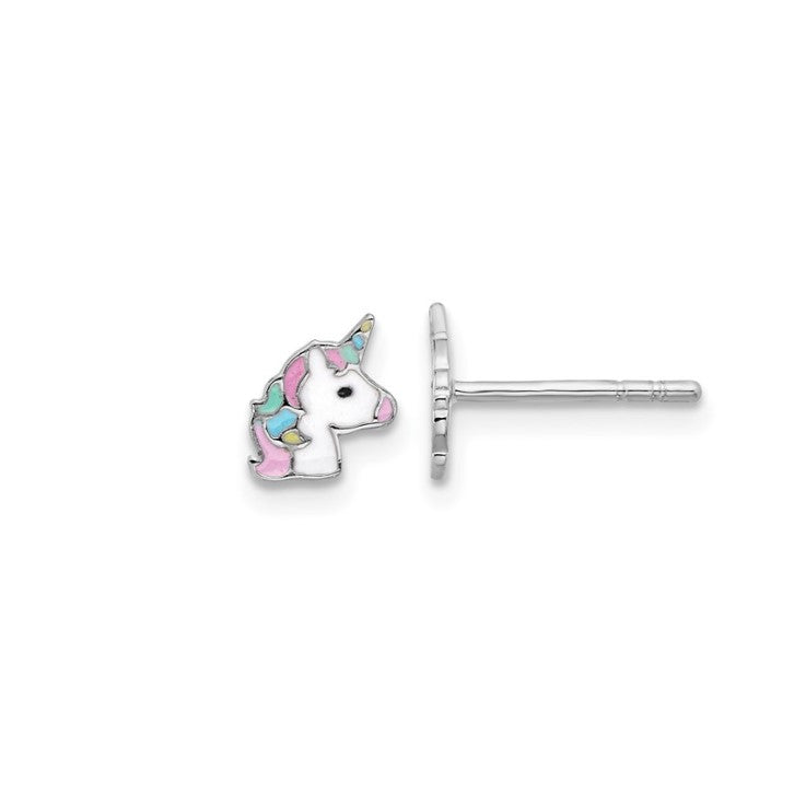 Sterling Silver Petite Enameled Unicorn Earrings