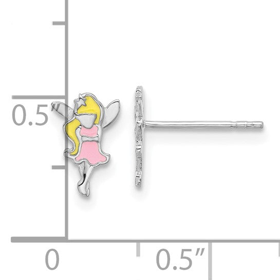 Sterling Silver Petite Pink Enameled Fairy Earrings