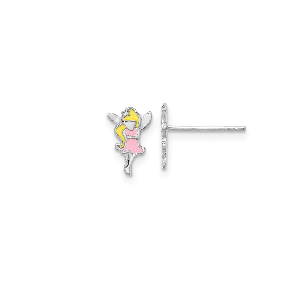 Sterling Silver Petite Pink Enameled Fairy Earrings