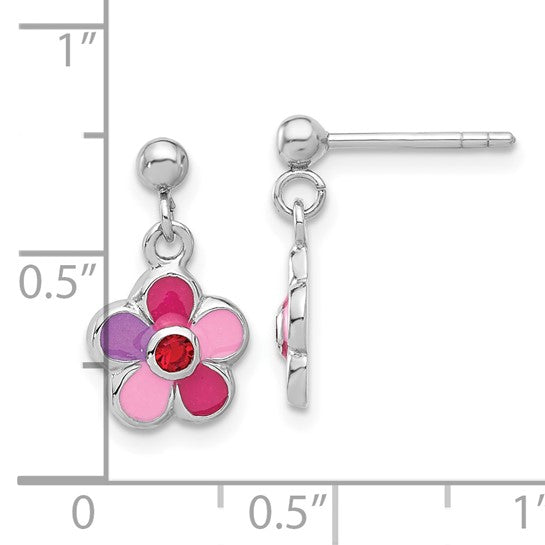 Sterling Silver Petite Enameled Dangling Flower Earrings