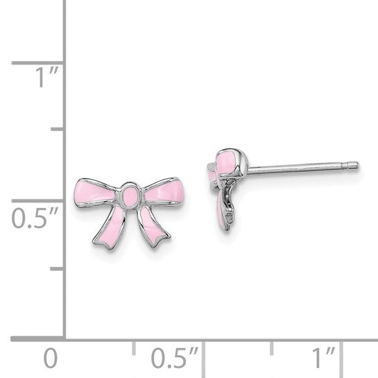 Sterling Silver Petite Pink Enameled Bow Earrings