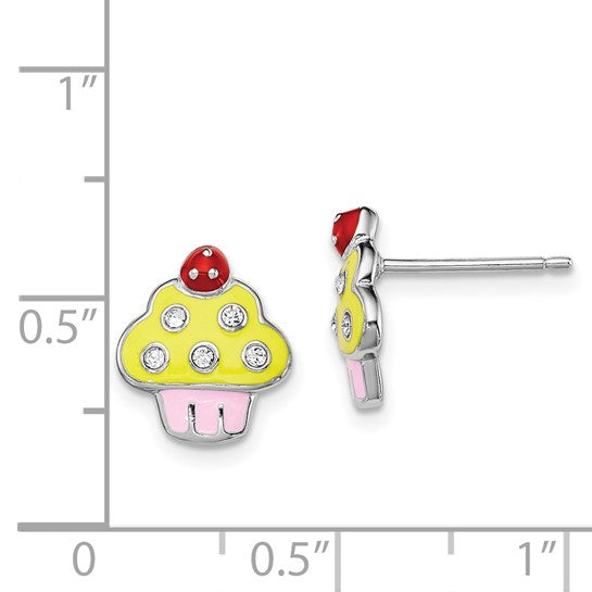 Sterling Silver Petite Enameled Swarovski Cupcake Earrings