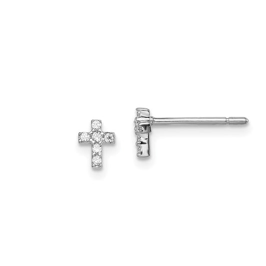 Sterling Silver Petite CZ Cross Earrings