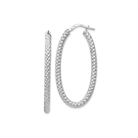 Sterling Silver 42mm Textured Oval Hoop Earrings