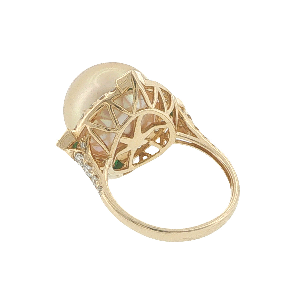14KYellow Gold South Sea Pearl, Emerald & Diamond Ring