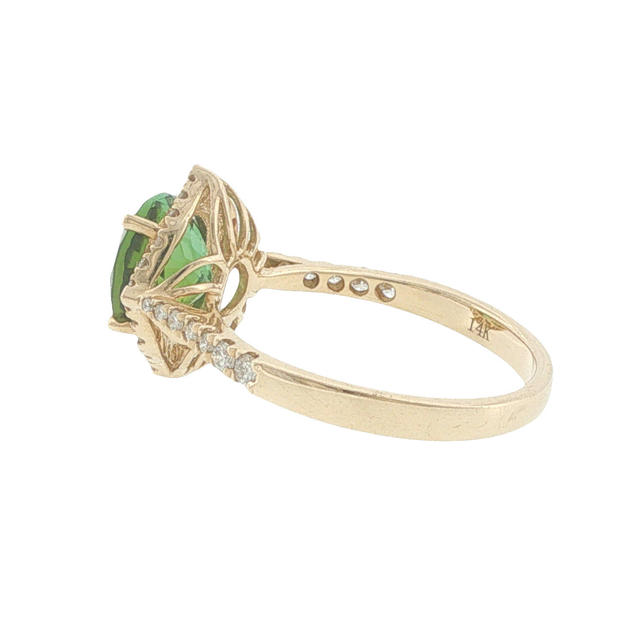 14K Yellow Green Tourmaline & Diamond Ring
