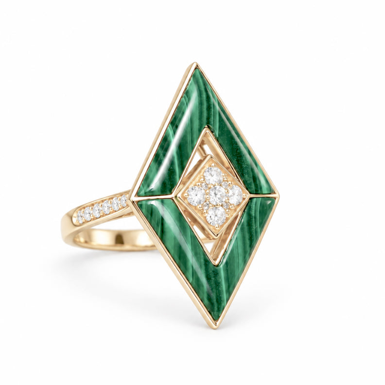 14K Malachite & Diamond Geometric Cocktail Ring