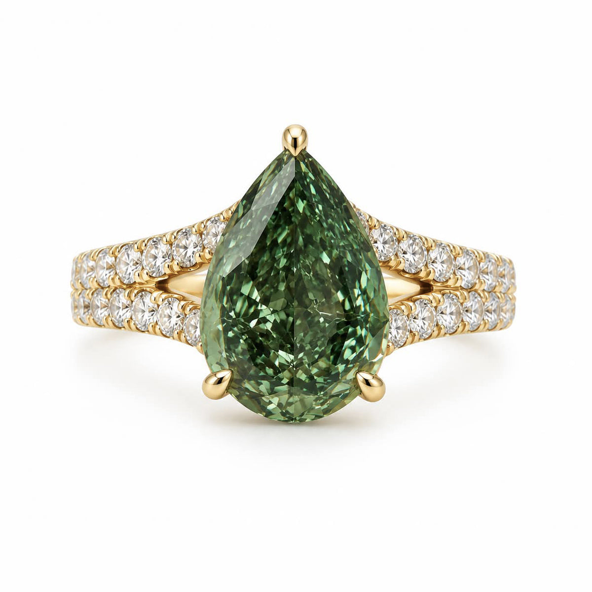 14K 5.23ct Lab-Created Green Diamond Engagement Ring