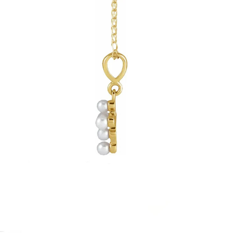 14K Yellow Gold Petite Pearl Cross Necklace