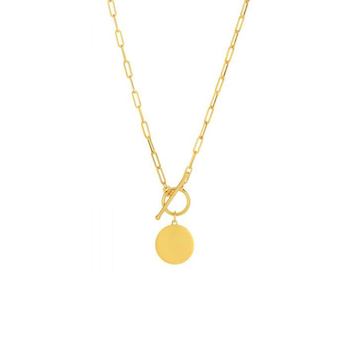 Engravable 14K Paperclip Toggle Disc Necklace