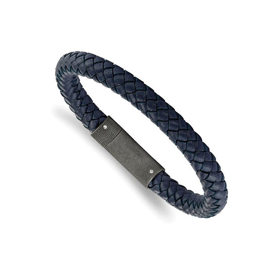 Stainless Steel Blue Braided Leather Men's Bracelet