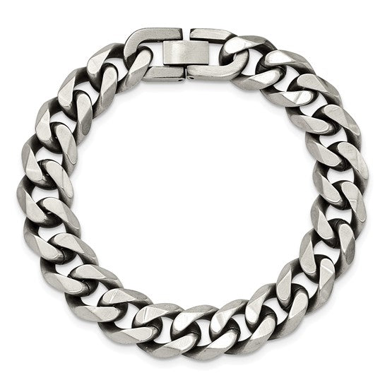 Stainless Steel Antiqued and Brushed 8.5" Men's Curb Chain Bracelet