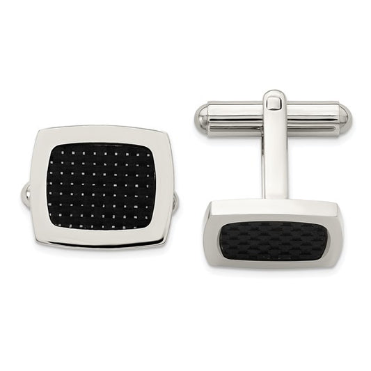 Stainless Steel Polished Black Carbon Fiber Inlay Cufflinks