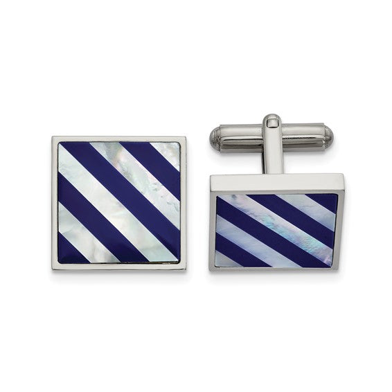 Stainless Steel Mother of Pearl and Blue Shell Cufflinks