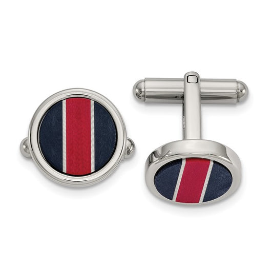 Stainless Steel Black, Red & White Cufflinks