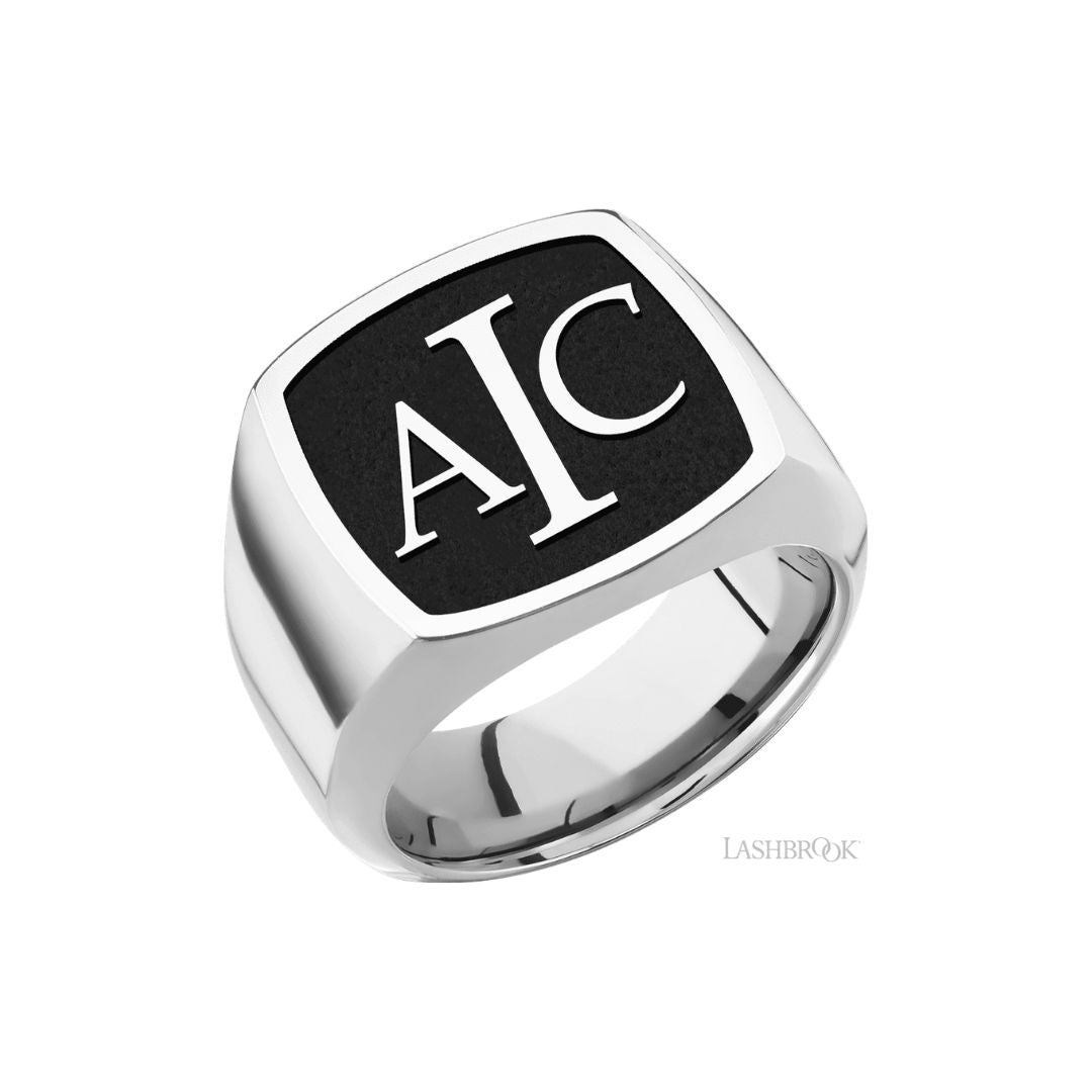 Palladium Silver Monogram Signet Ring