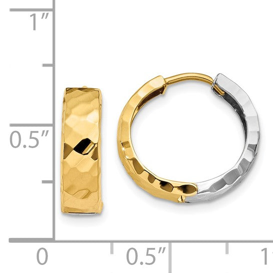 14k Gold Reversible Two-Tone 14mm Textured Hinged Hoop Earrings