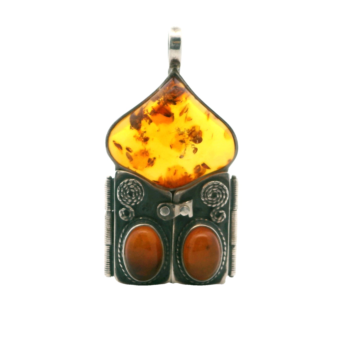 Sterling Silver Baltic Amber & Ebony Christ Tryptic