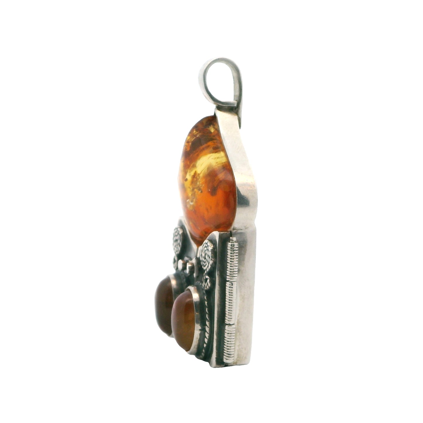 Sterling Silver Baltic Amber & Ebony Christ Tryptic