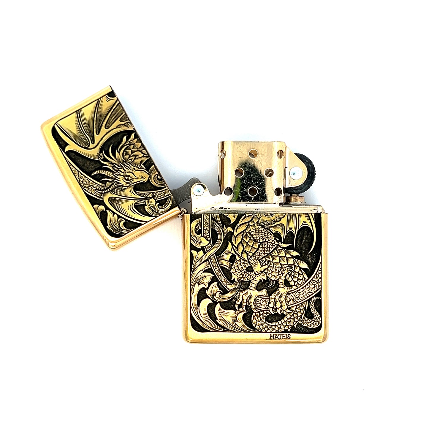 Hand-Engraved Dragon Brass Zippo Lighter