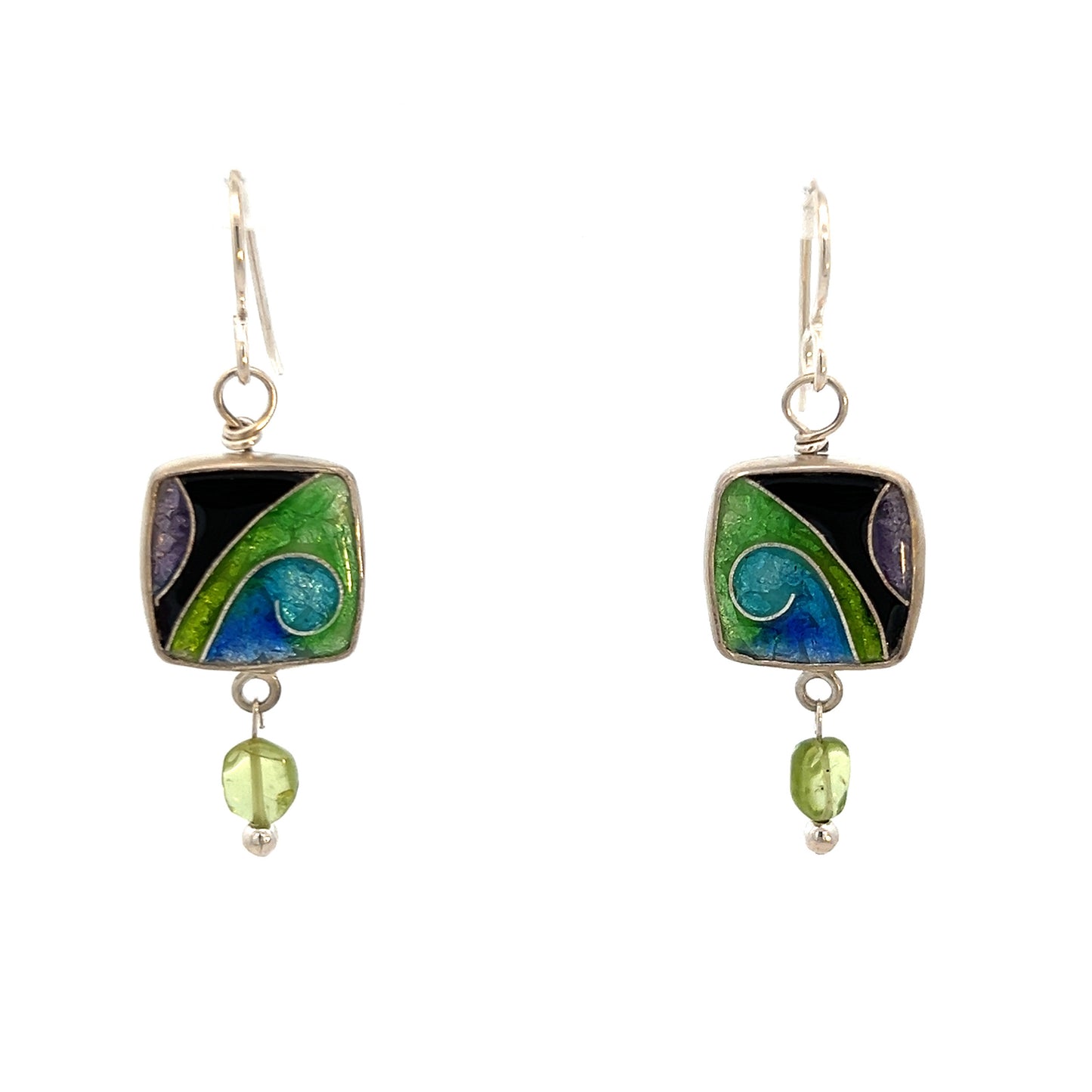 Vitrice McMurry Sterling Cloisonne Earrings with Peridot & Pearls