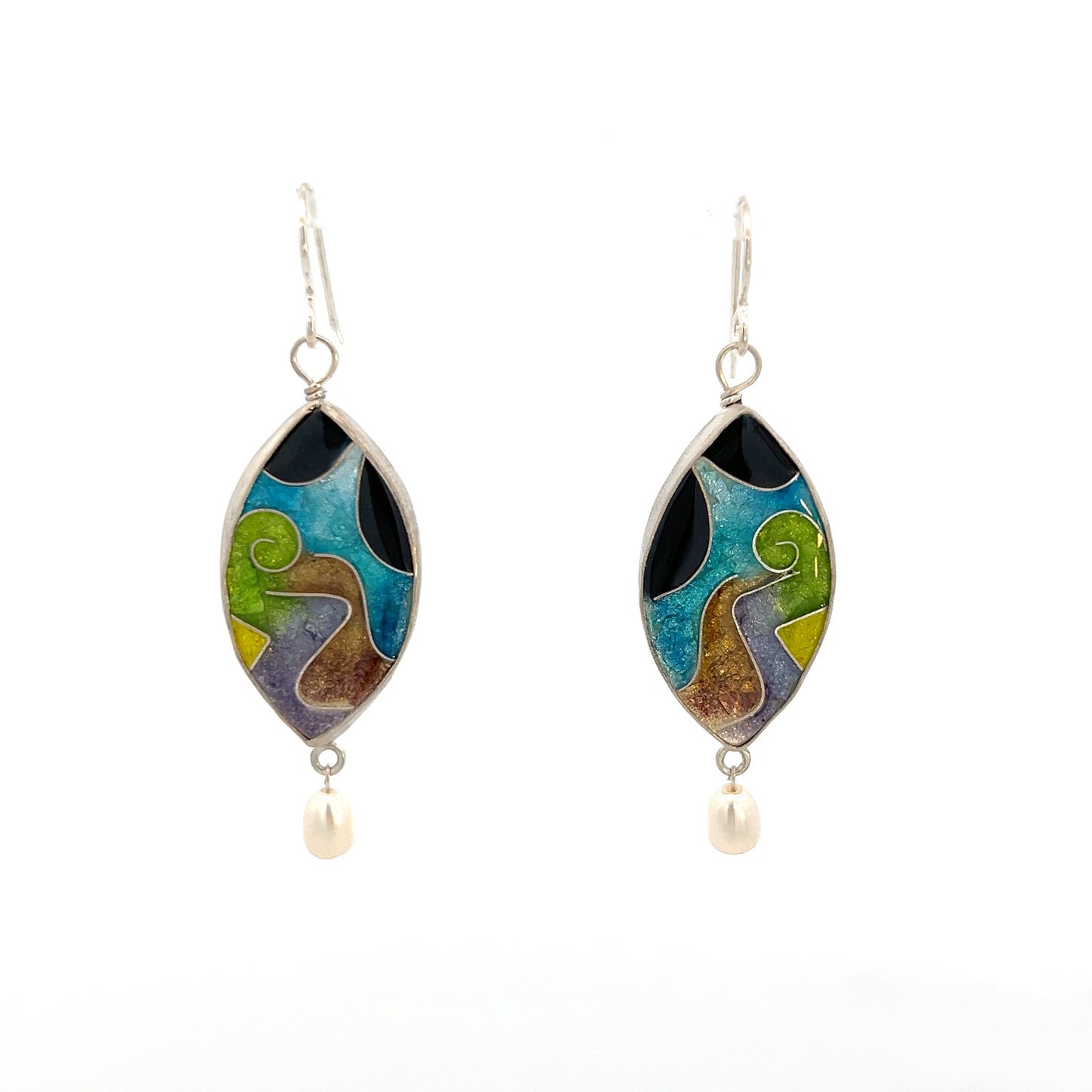 Vitrice McMurry Sterling Cloisonne Earrings with Pearls