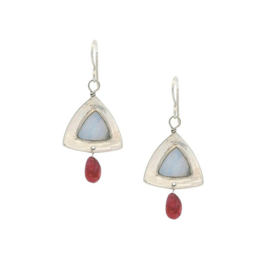 Vitrice McMurry Sterling Trillion Moonstone & Ruby Earrings