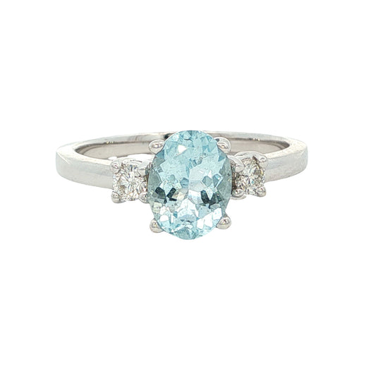 14K White Gold Aquamarine & Diamond Ring