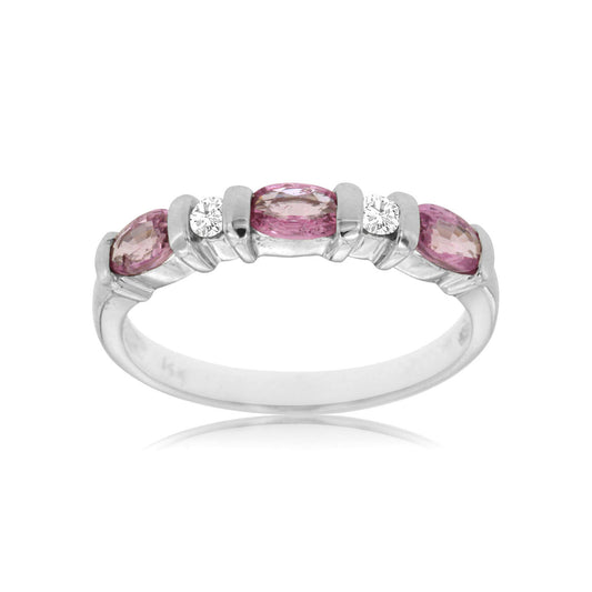 14K White Gold Pink Sapphire & Diamond Band