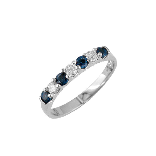 14K White Gold Diamond & Sapphire Band
