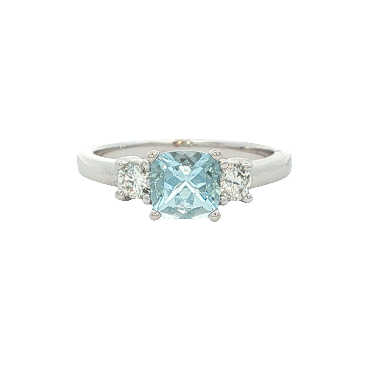 14K White Gold Aquamarine & Diamond Ring