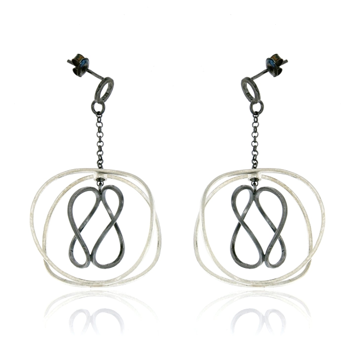 Mysterium Collection Sterling & Oxidized "Wavy Circle" Drop Earrings
