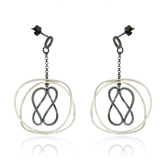 Mysterium Collection Sterling & Oxidized "Wavy Circle" Drop Earrings