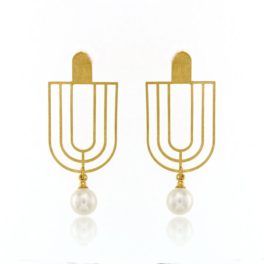 Mysterium Collection Gold & Pearl "Art Deco" Earrings