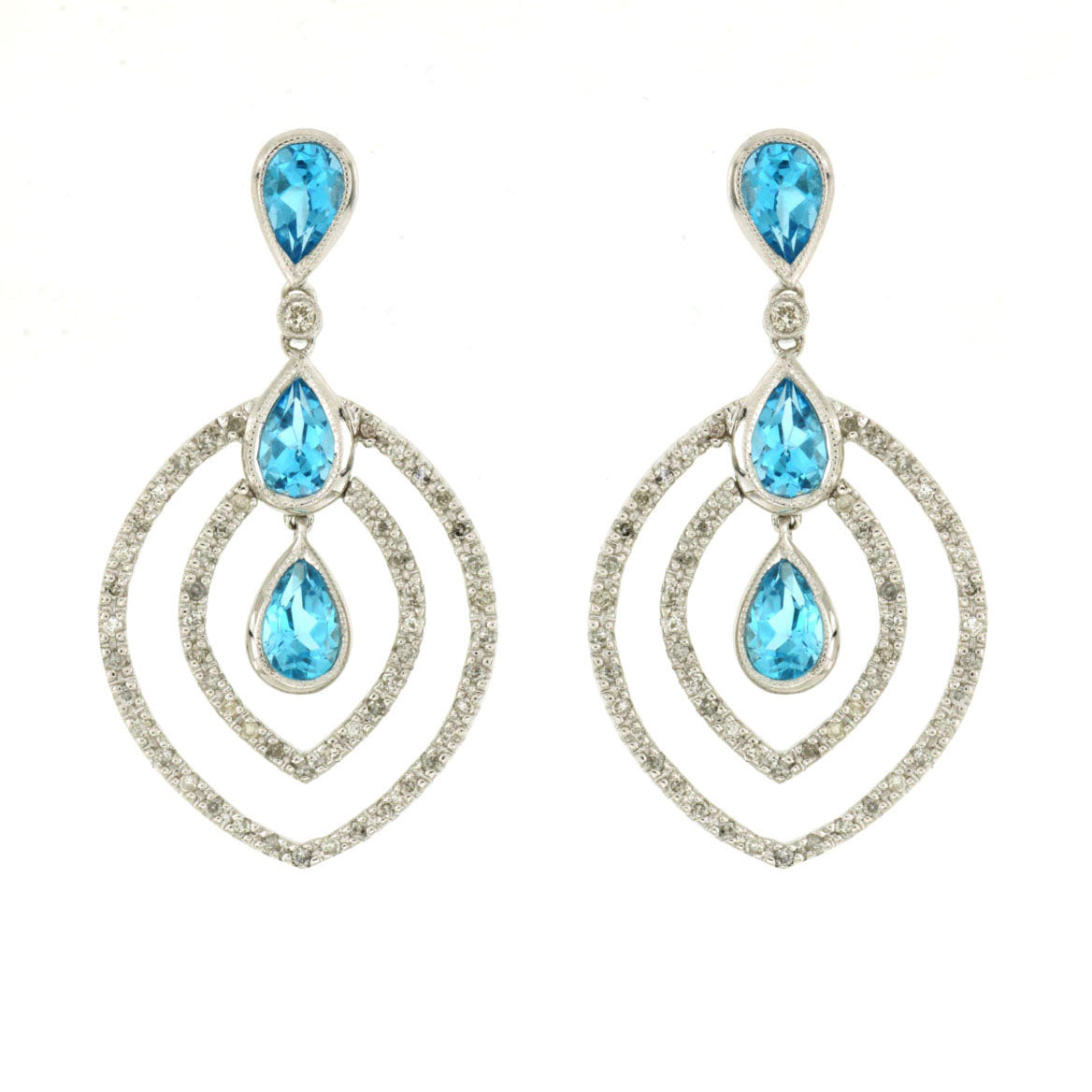 14K White Gold Blue Topaz & Diamond Earrings