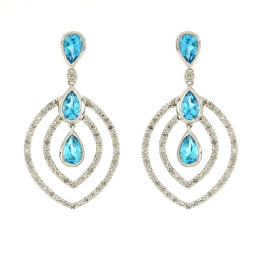 14K White Gold Blue Topaz & Diamond Earrings
