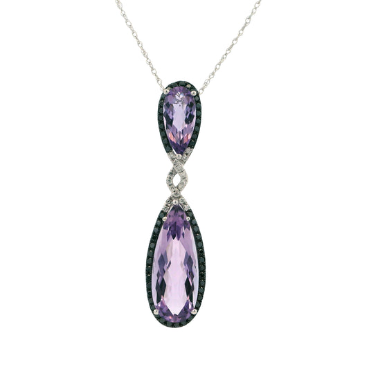 14K White Gold Amethyst & Diamond Necklace