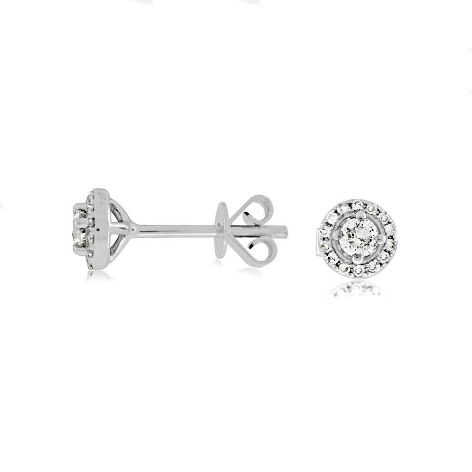 14K White Gold Petit Diamond Halo Earrings