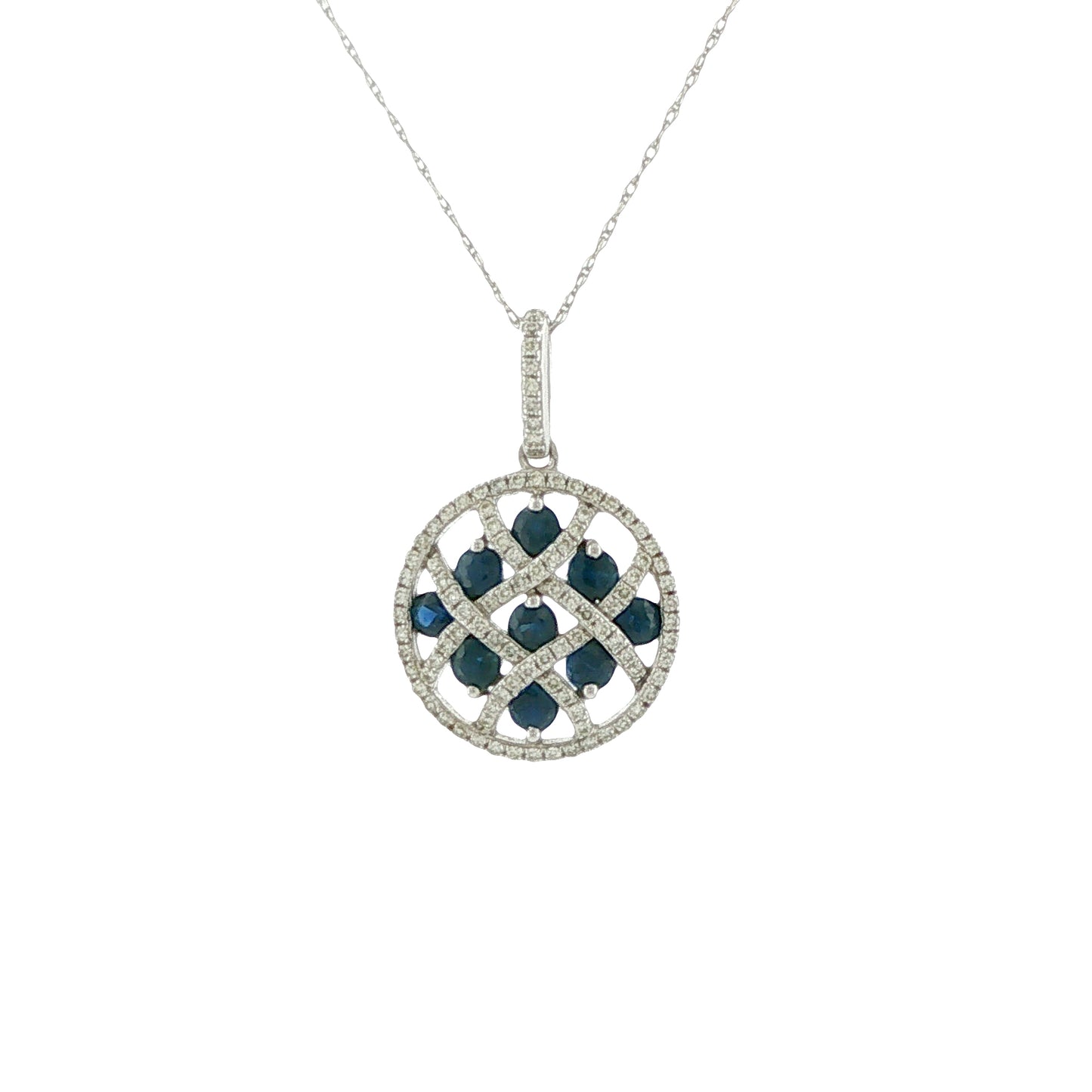 14K White Gold Sapphire & Diamond Pendant