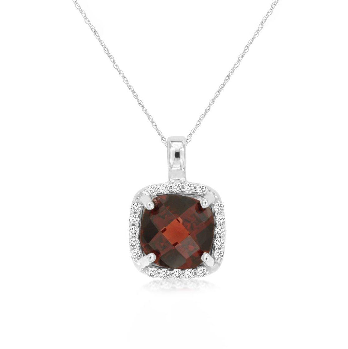 14K White Gold Garnet & Diamond Halo Pendant