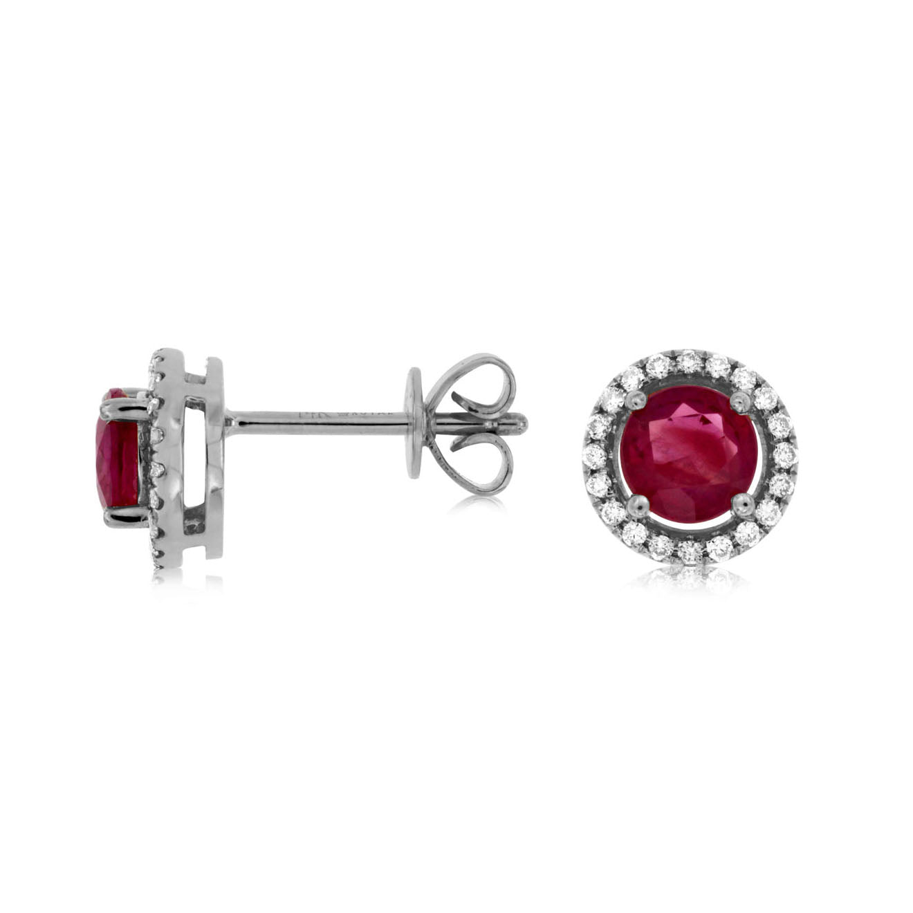 14K White Gold Ruby & Diamond Post Earrings