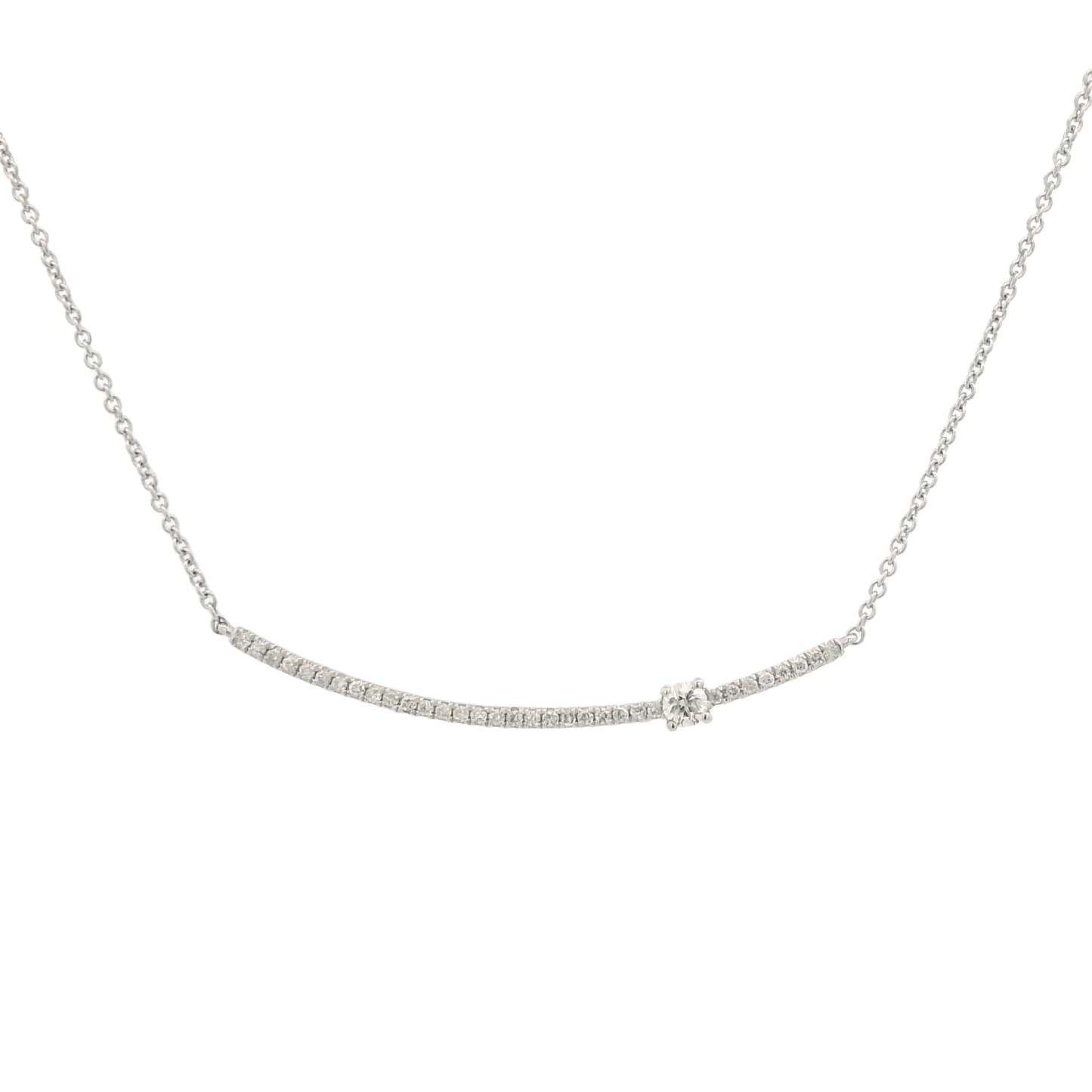 14K White Gold Curved Diamond Bar Pendant