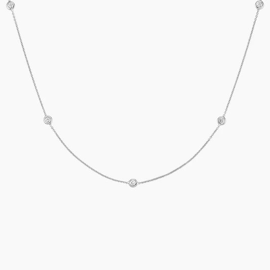 14K White Gold 5 Stations 0.10ctw Diamond Necklace