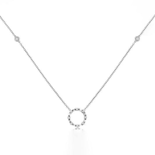 14K White Gold Diamond Circle Pendant