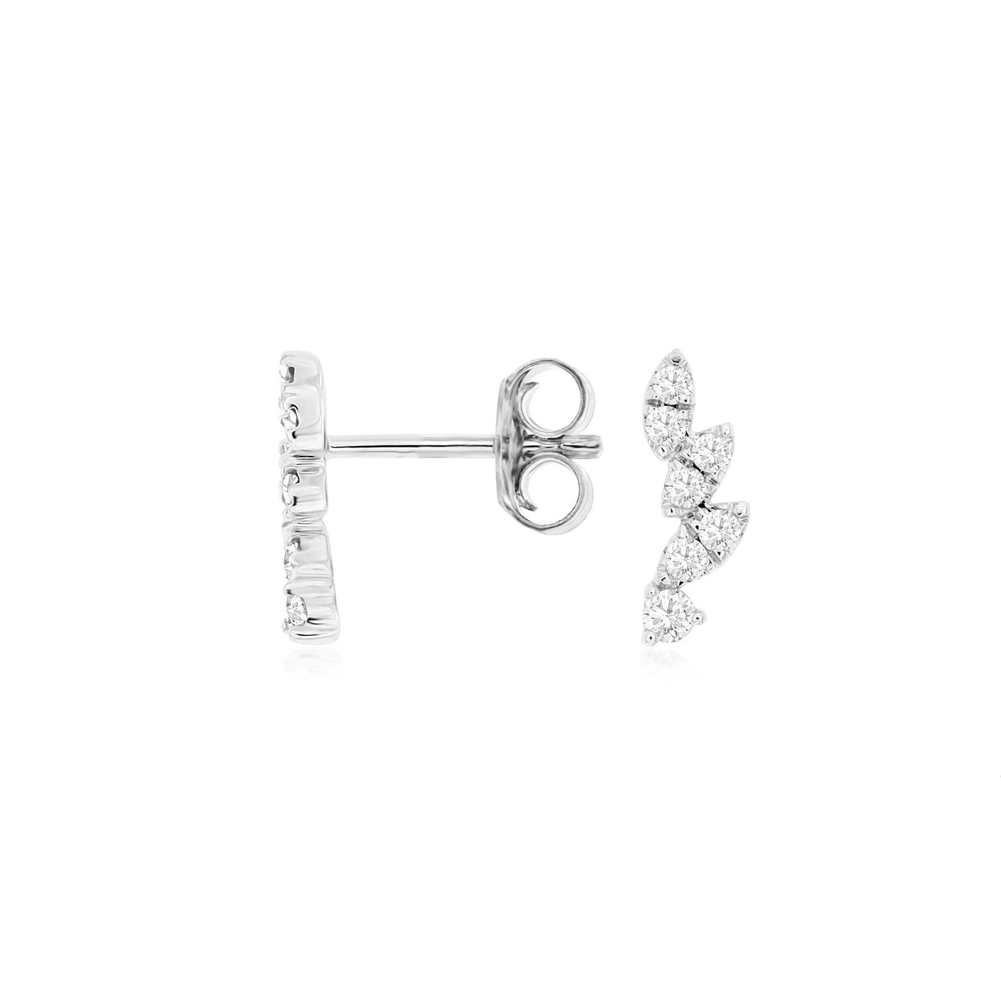 14K White Gold Diamond Leaves Earrings